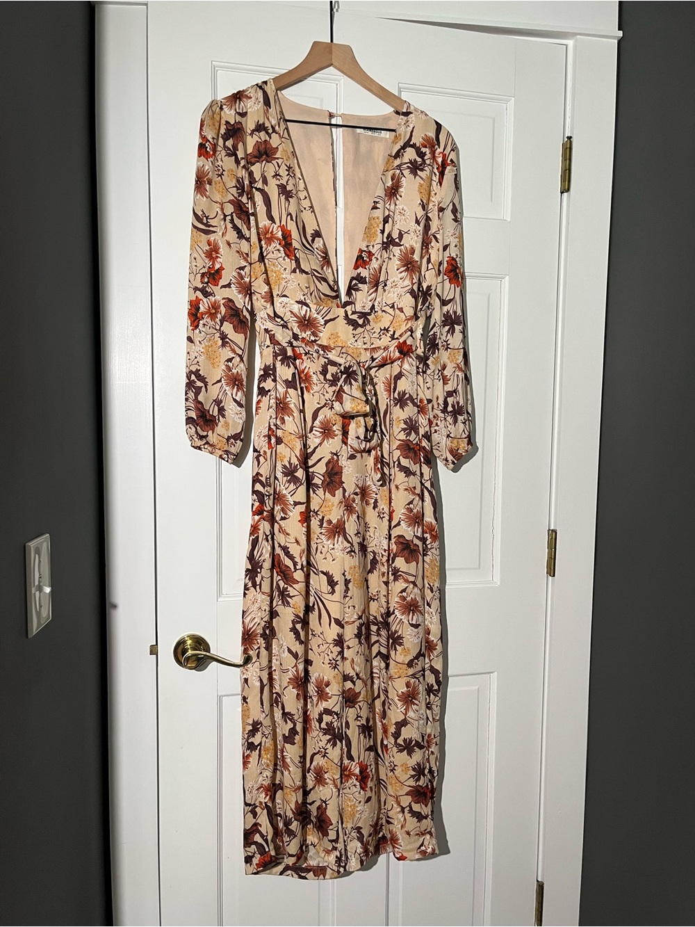 Glamorous Autumn Floral Plunging V-Neck Wide-Leg Jumpsuit Size 8